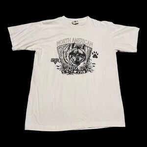 Vintage Del Sol 90s‎ North American Timberwolf Stained White Shirt Men's Medium